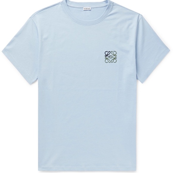Loewe 2021 Anagram Classic Embroidered Cotton Round Neck Blue T-Shirt XL - Picture 9 of 11